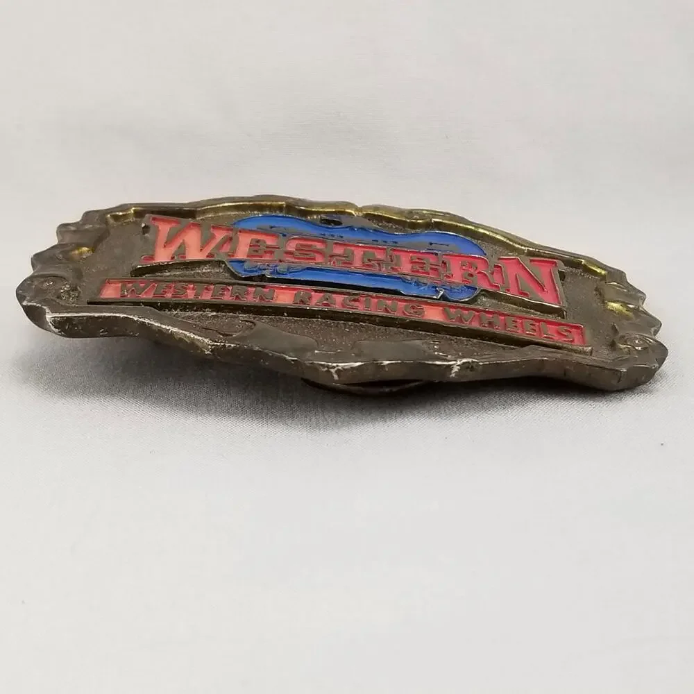 Vintage Belt Buckle Brass Western Racing Wheels‎ Western Patriotic